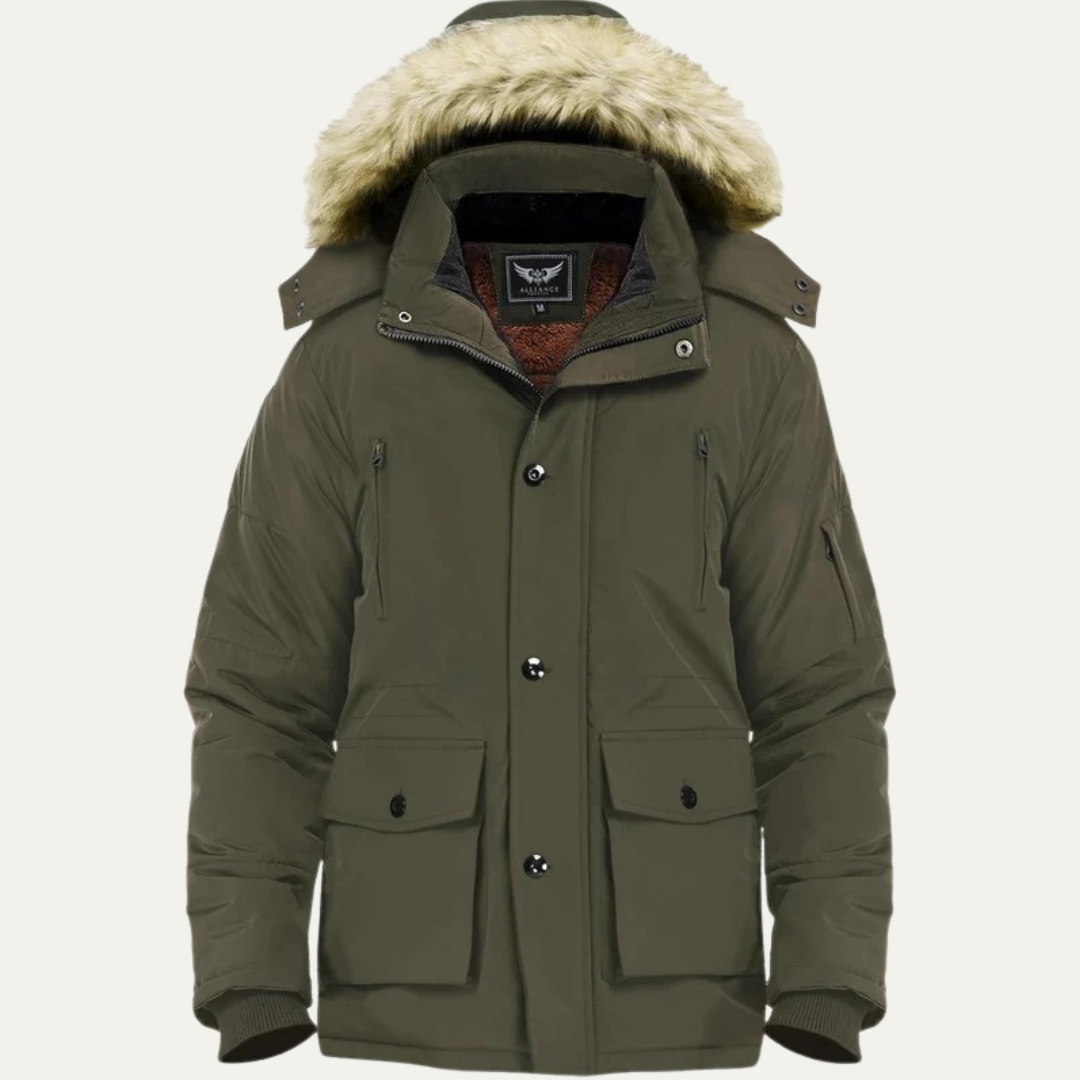 Mens Mid-Length Parka with Detachable Hood Winter Outerwear