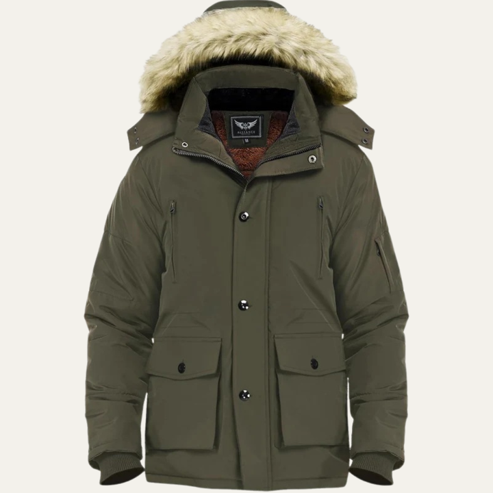 Mens Mid-Length Parka with Detachable Hood Winter Outerwear