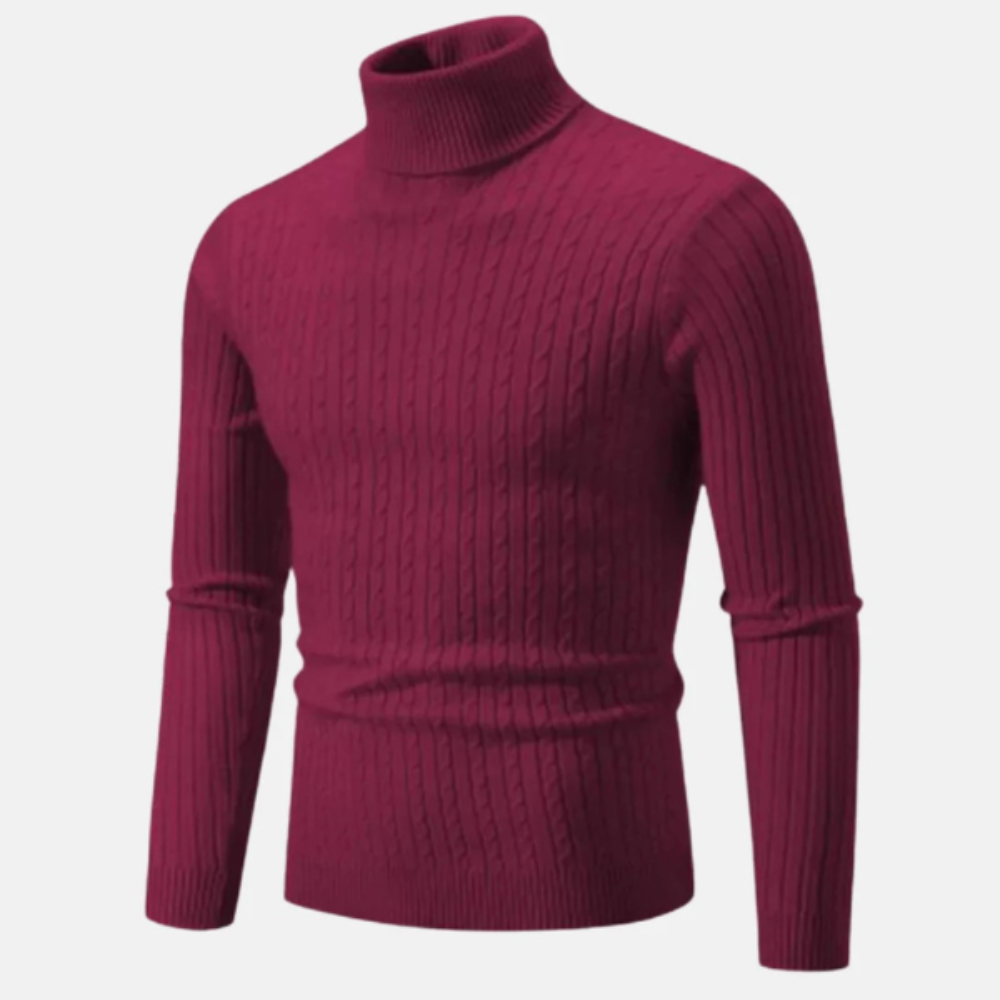 Mens Cable Knit Turtleneck Sweater Fitted