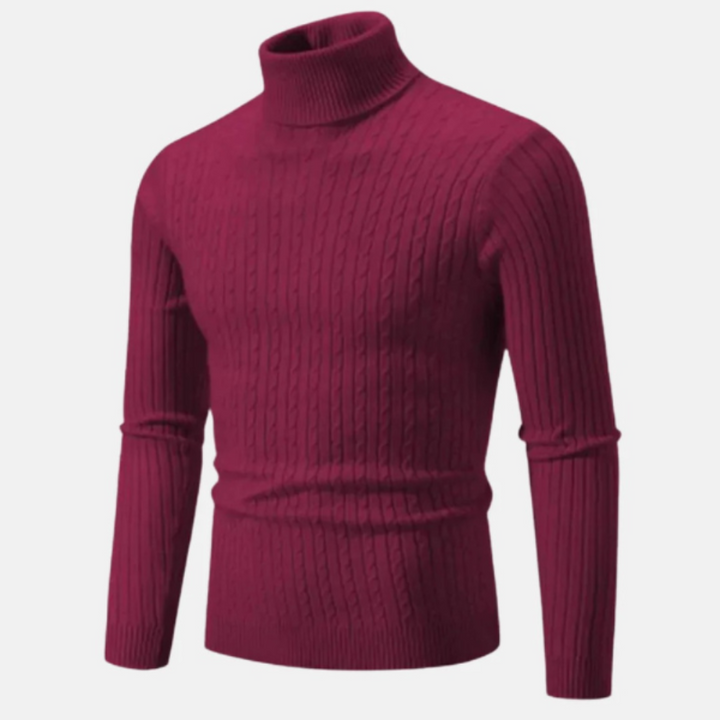 Mens Cable Knit Turtleneck Sweater Fitted