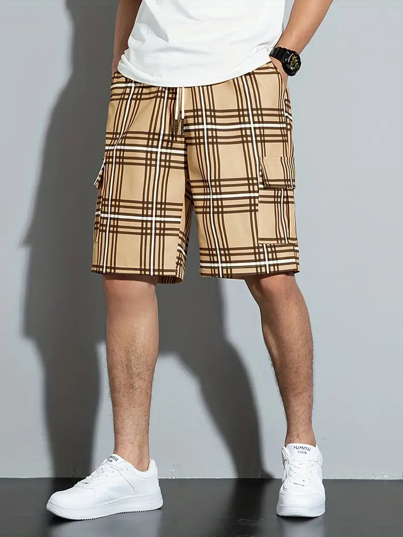 Mens Casual Shorts Plaid Pattern Relaxed Fit - BritishMode