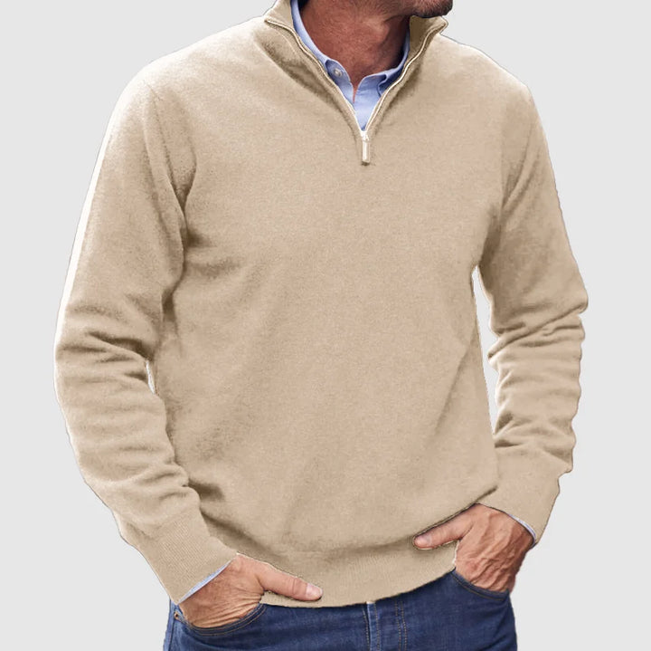 Mens Knit Pullover with Quarter Zip Smooth Fit