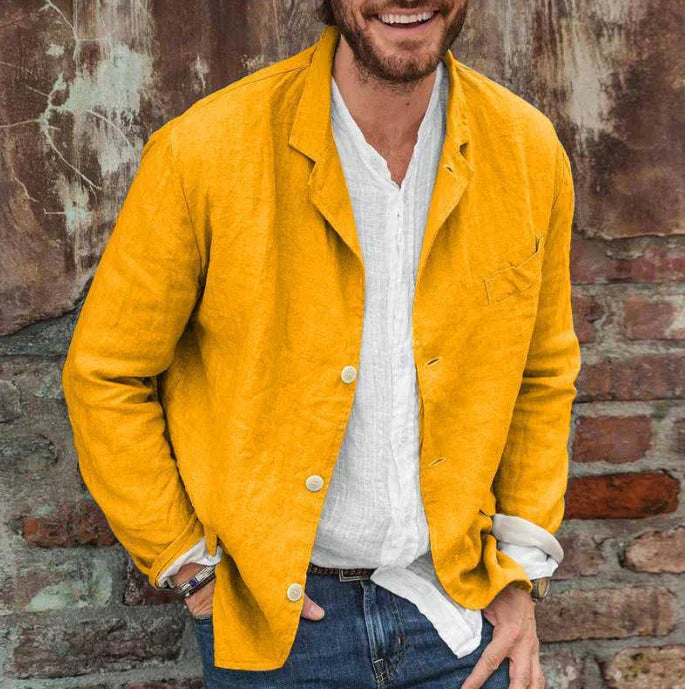 Mens Casual Jacket Cotton and Linen Blend Relaxed Fit