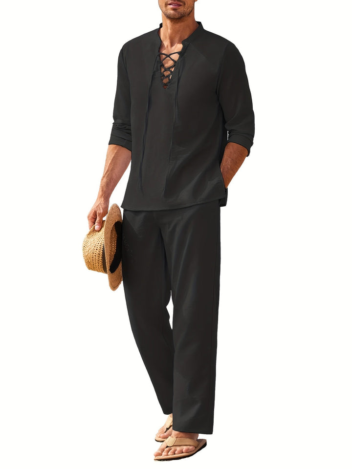 Womens Casual Button-Down Shirt Cotton Relaxed Fit with Comfort Pants