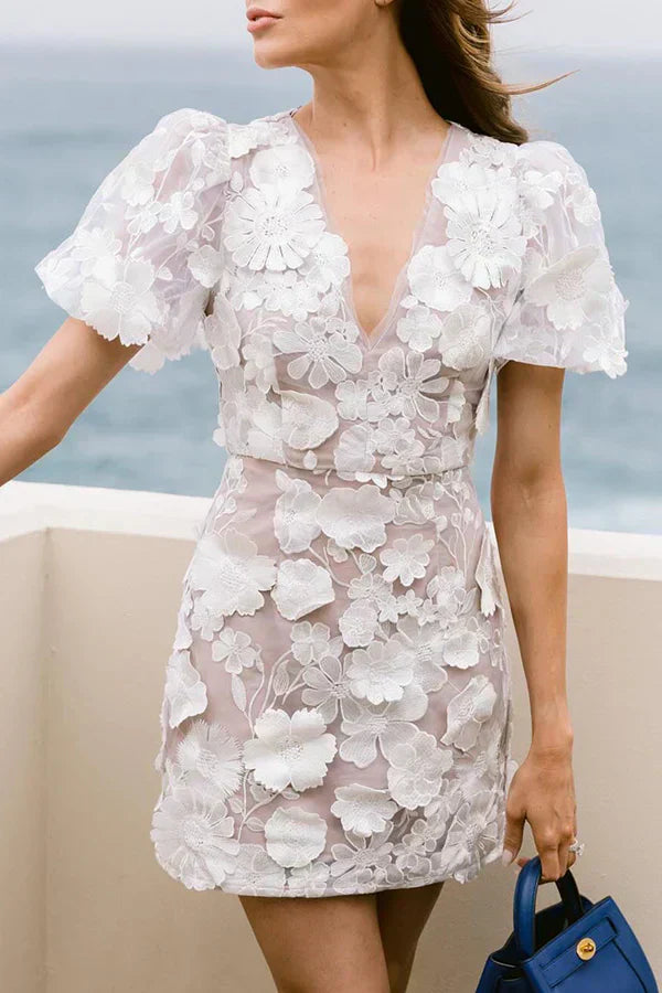 Womens Embroidered Dress Floral Pattern Chic Fit - BritishMode
