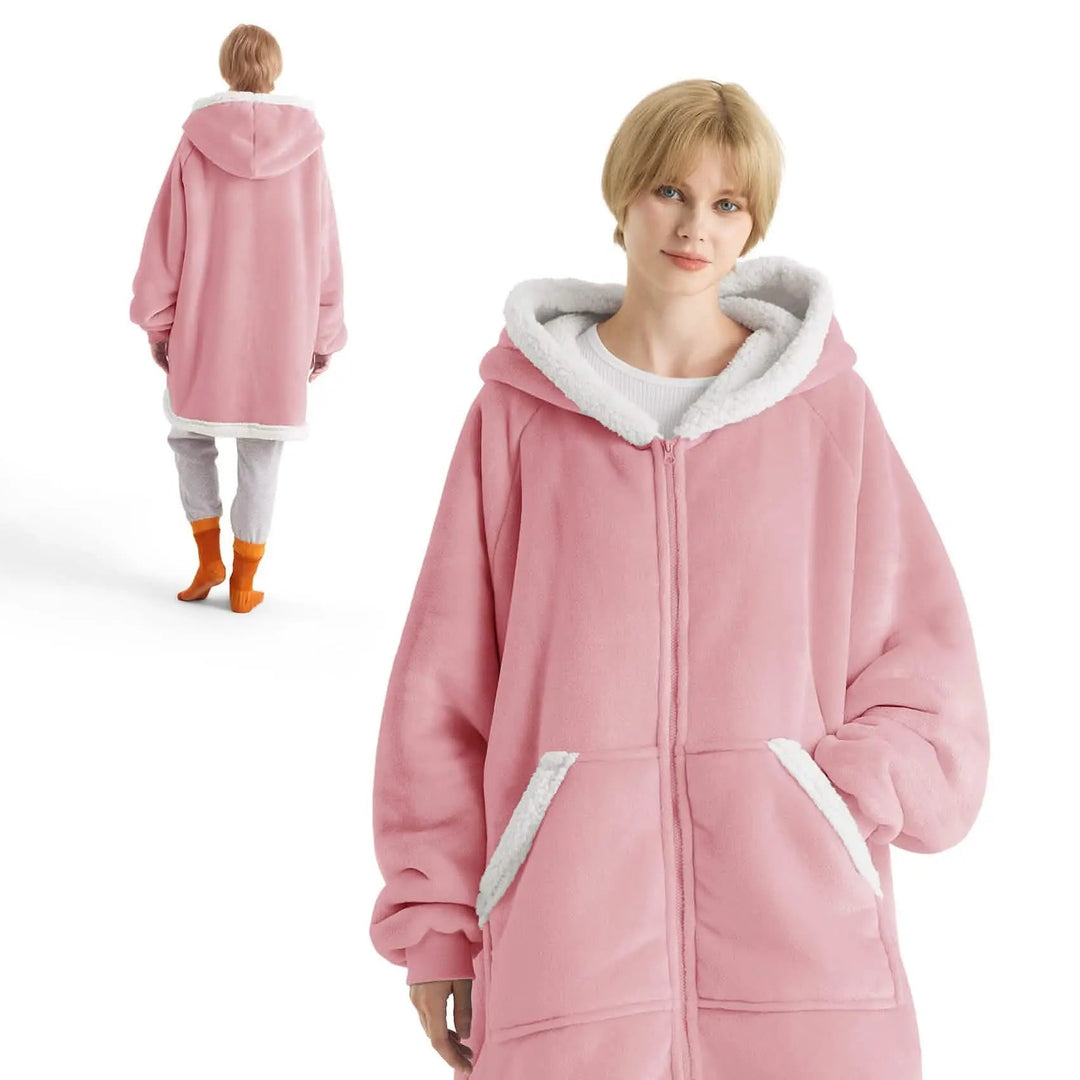 Unisex Wearable Blanket Hoodie Sherpa Fleece Zippered Warm