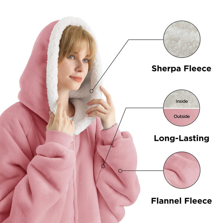 Unisex Wearable Blanket Hoodie Sherpa Fleece Zippered Warm