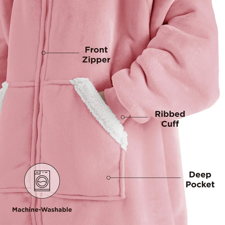 Unisex Wearable Blanket Hoodie Sherpa Fleece Zippered Warm