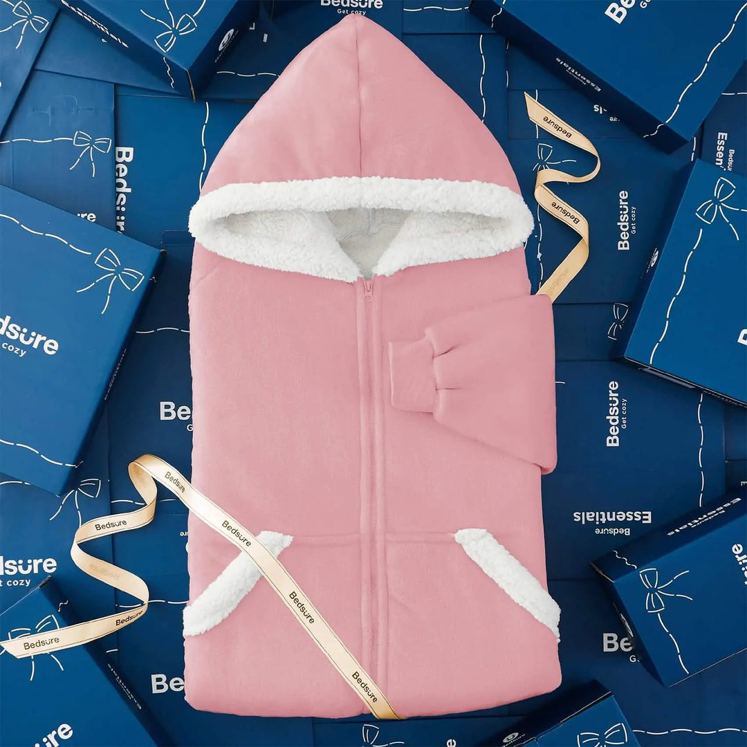 Unisex Wearable Blanket Hoodie Sherpa Fleece Zippered Warm