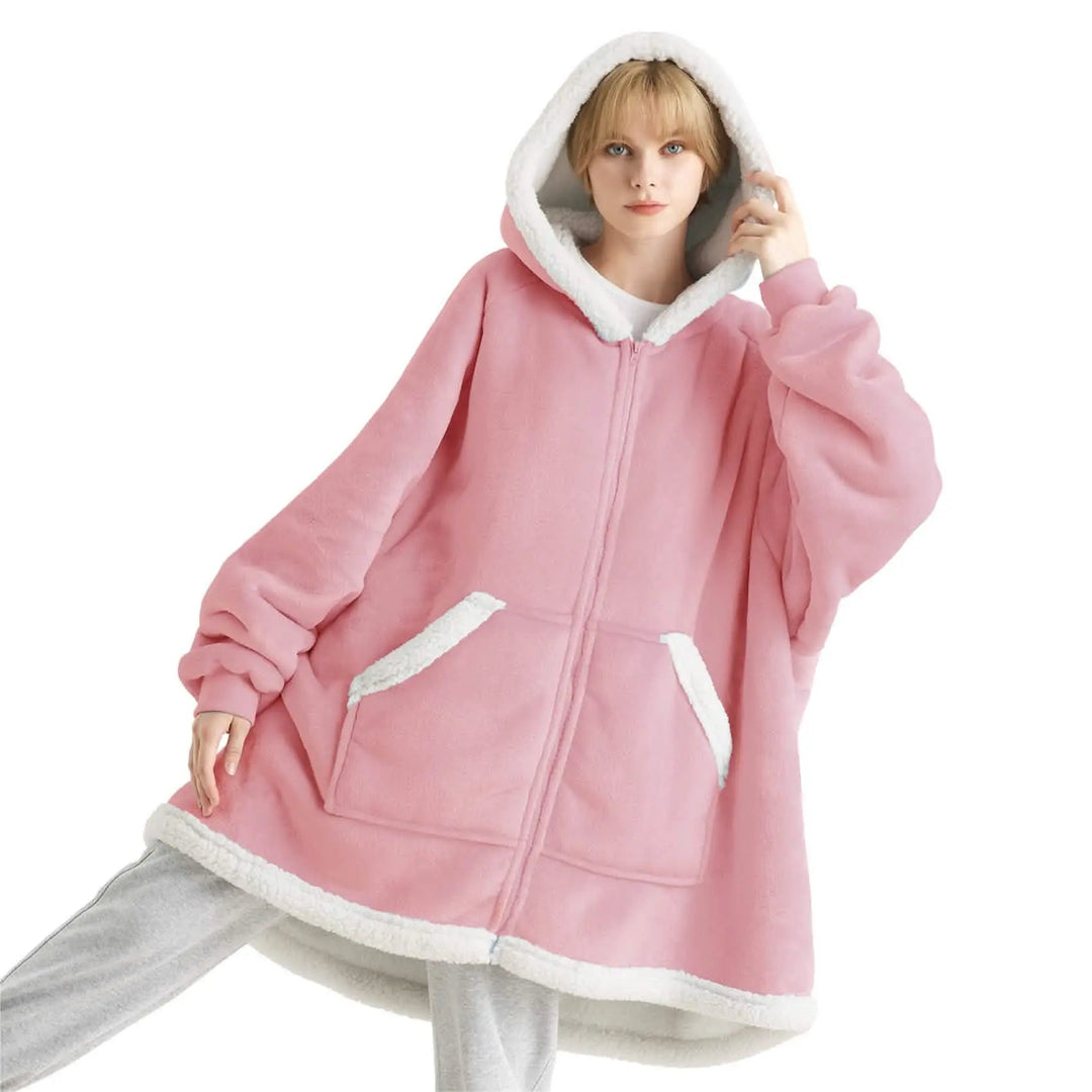 Unisex Wearable Blanket Hoodie Sherpa Fleece Zippered Warm