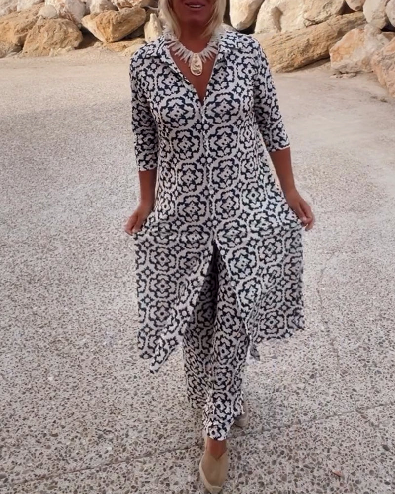 Womens Two-Piece Set Blouse and Pants Printed - BritishMode