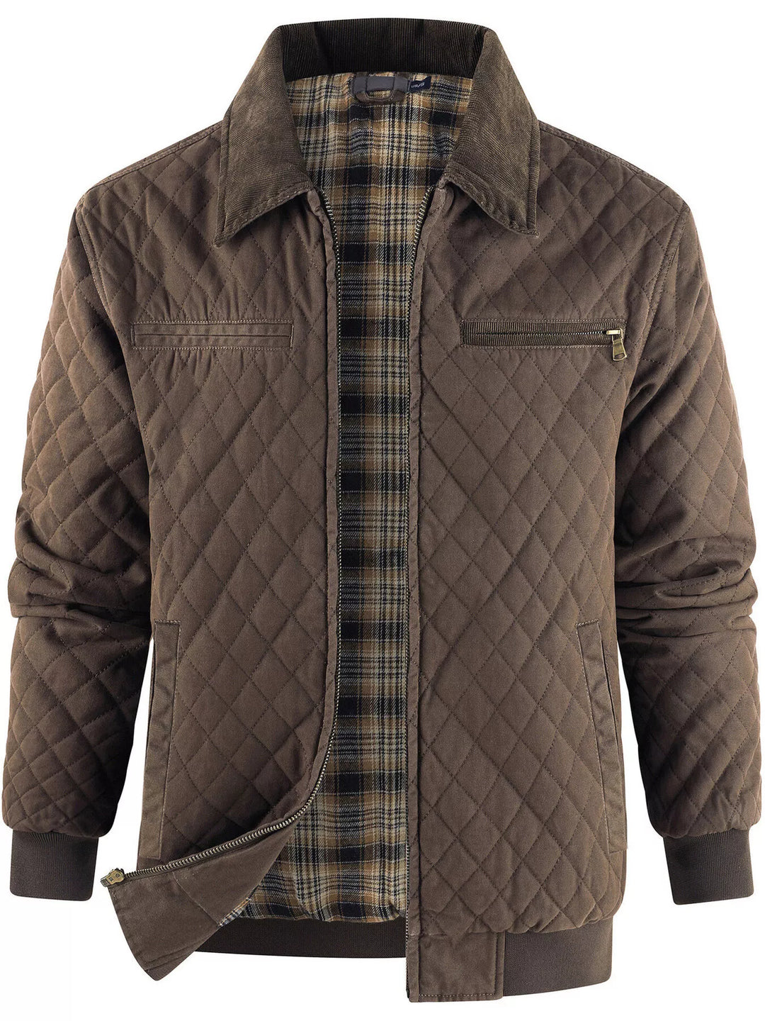 Mens Quilted Jacket Plaid Lined Warm Fit