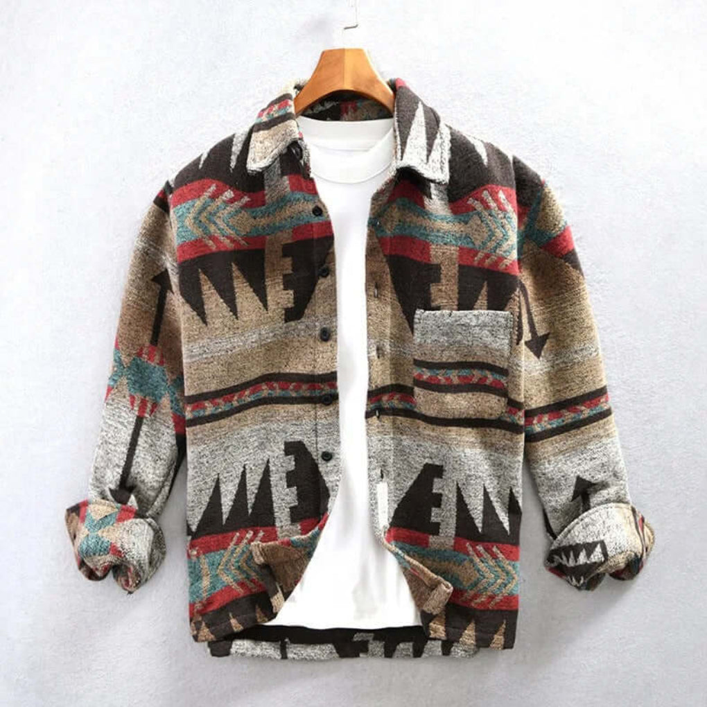 Unisex Shirt Jacket with Southwestern Aztec Print - BritishMode