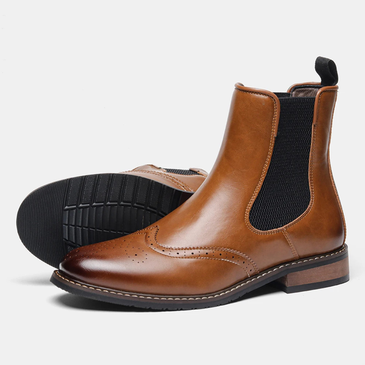 Mens Leather Chelsea Boots with Elastic Side Panels - BritishMode