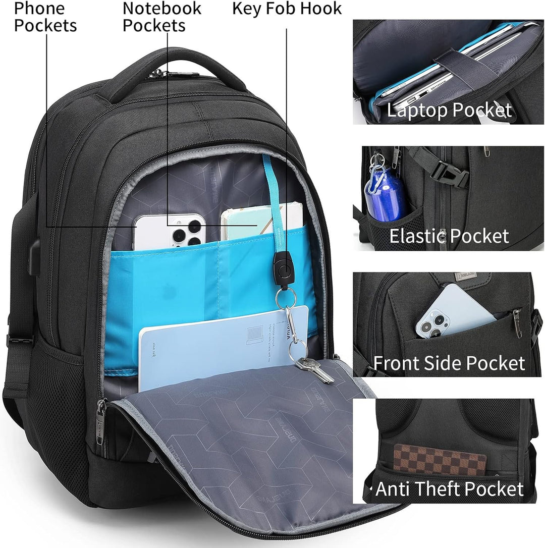 Unisex Travel Laptop Backpack Water-Resistant USB Port Organized