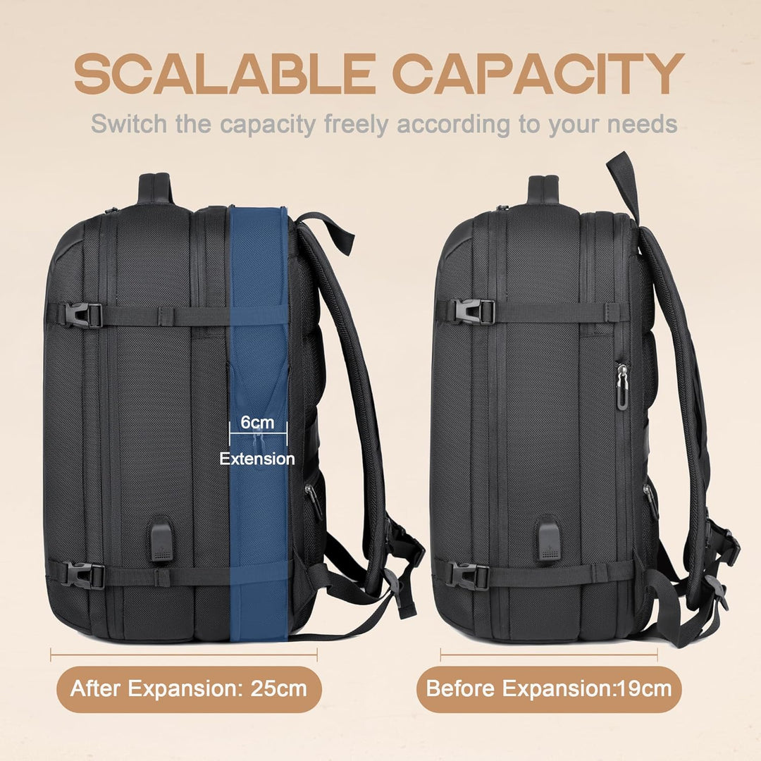 Unisex Expandable Waterproof Travel Backpack with USB Port and Laptop