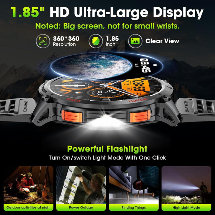 Mens Smart Watch HD Screen Flashlight Feature