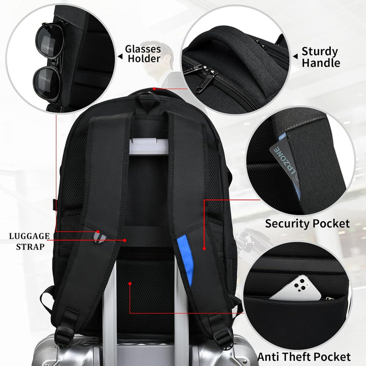 Unisex Travel Laptop Backpack Water-Resistant USB Port Organized