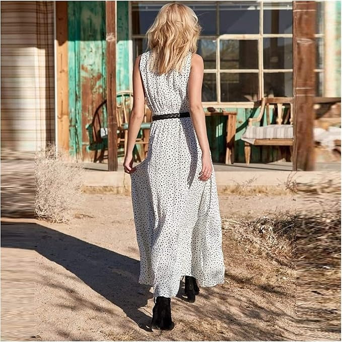 Womens Boho Maxi Dress Sleeveless V-Neck