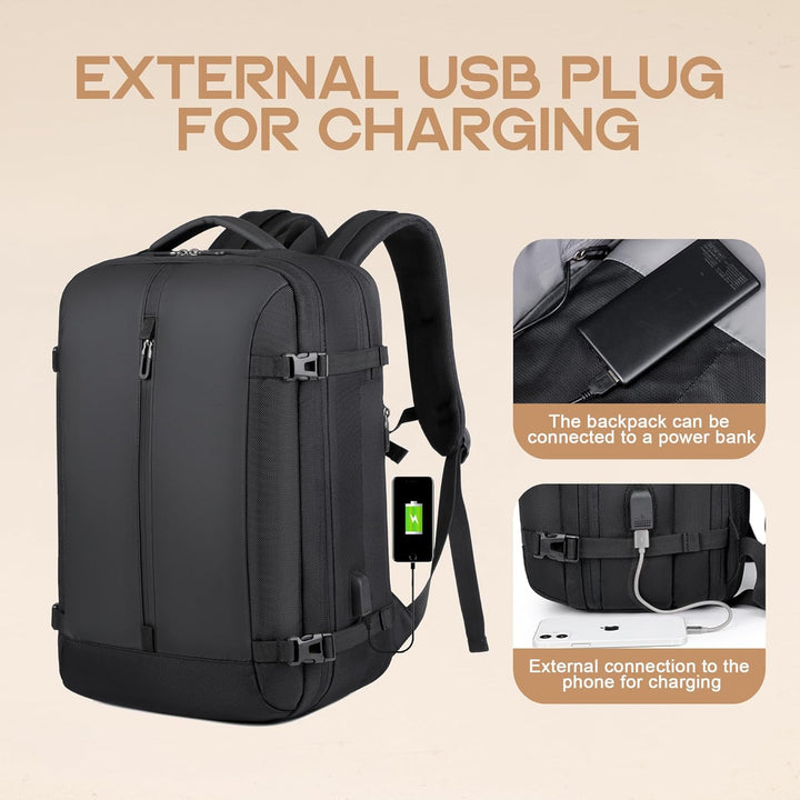 Unisex Expandable Waterproof Travel Backpack with USB Port and Laptop