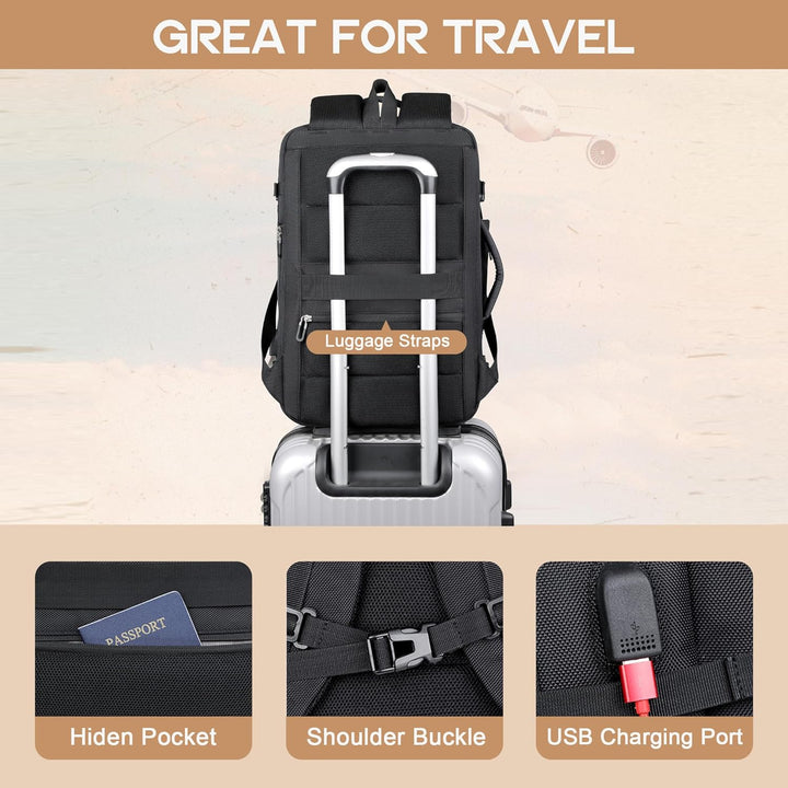 Unisex Expandable Waterproof Travel Backpack with USB Port and Laptop