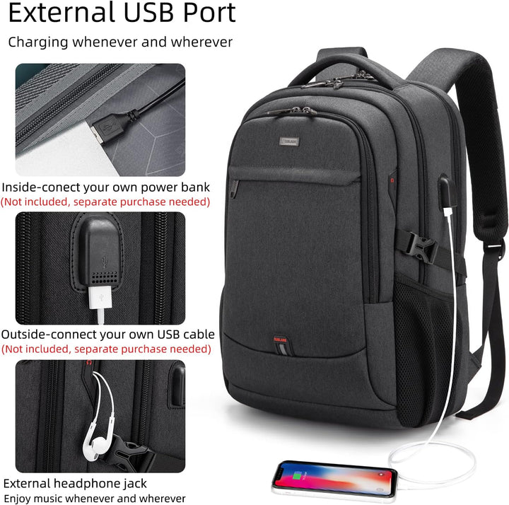Unisex Travel Laptop Backpack Water-Resistant USB Port Organized