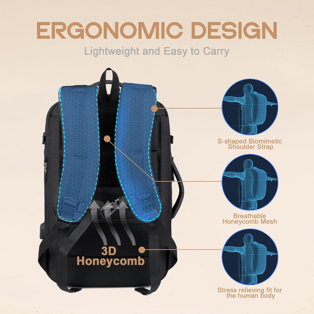 Unisex Expandable Waterproof Travel Backpack with USB Port and Laptop