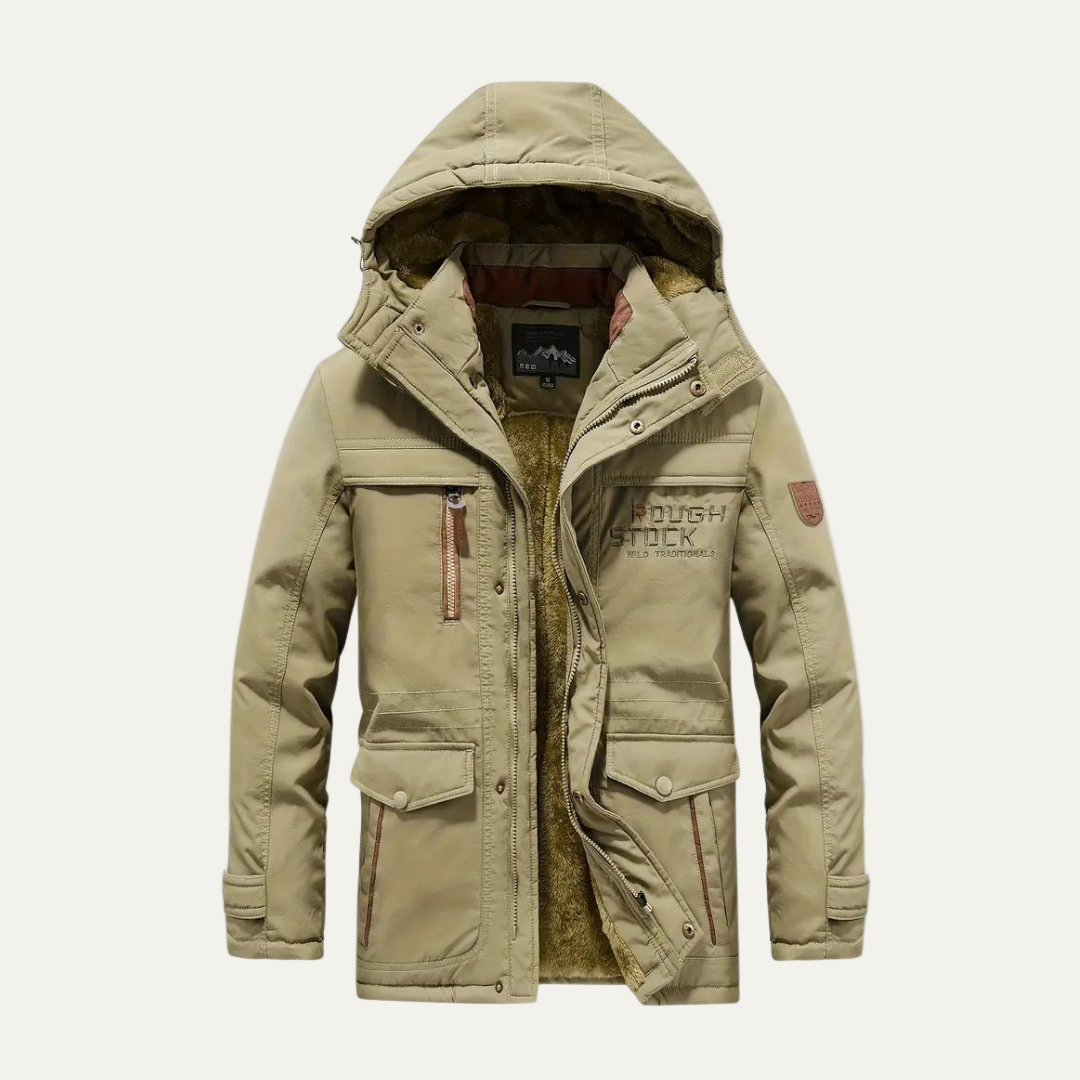 Mens Insulated Outdoor Parka with Removable Hood Rugged Fit