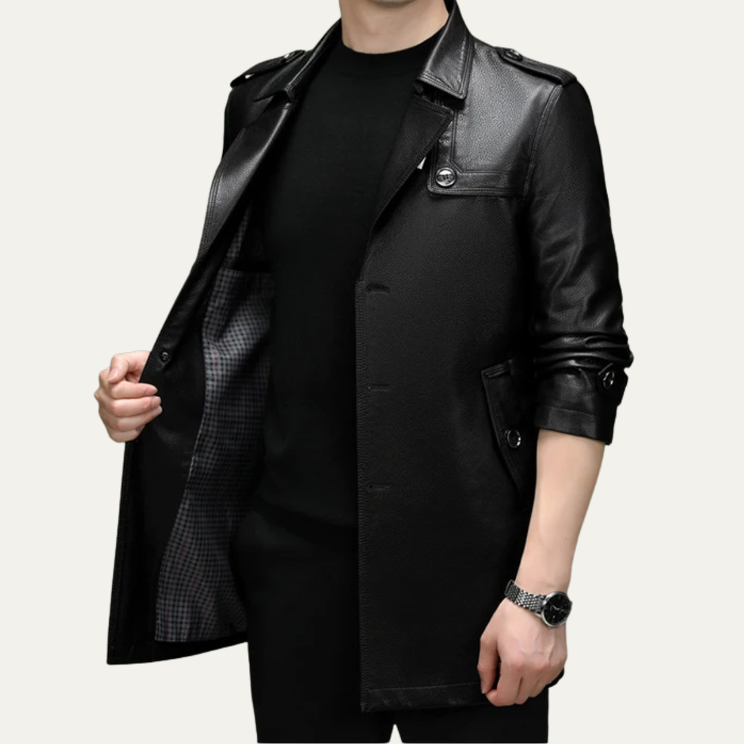 Mens Leather Trench Coat Smart Business Fit