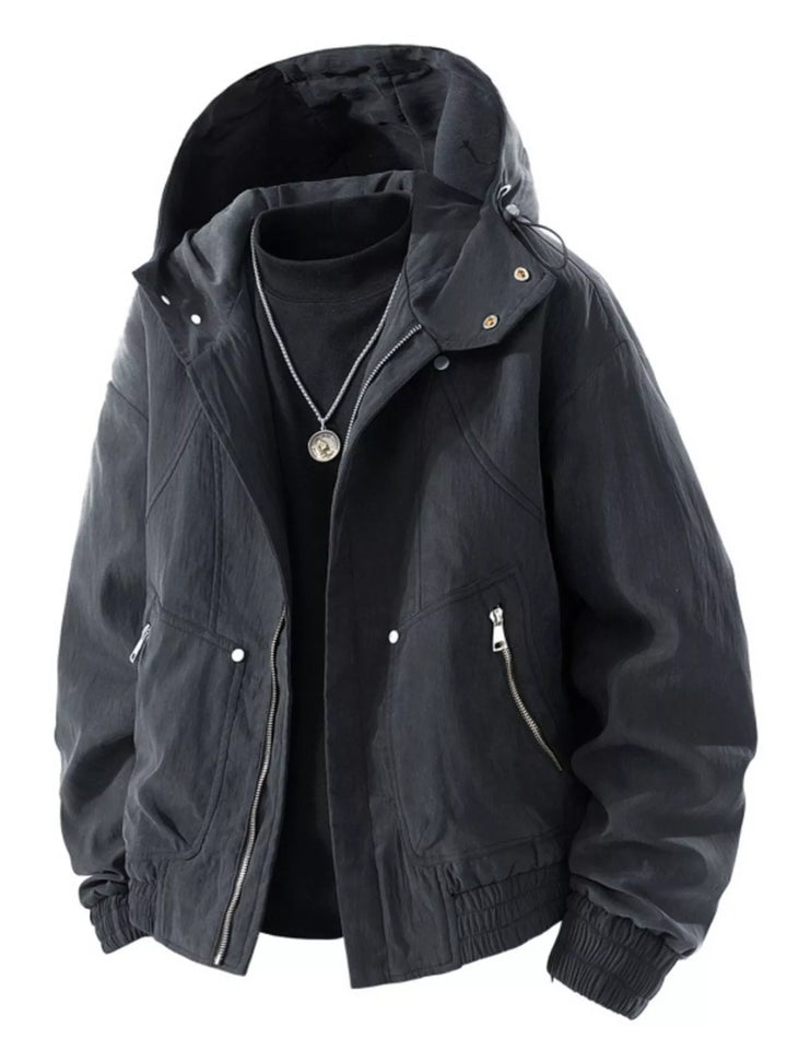 Mens Waterproof Hooded Windbreaker Relaxed Fit