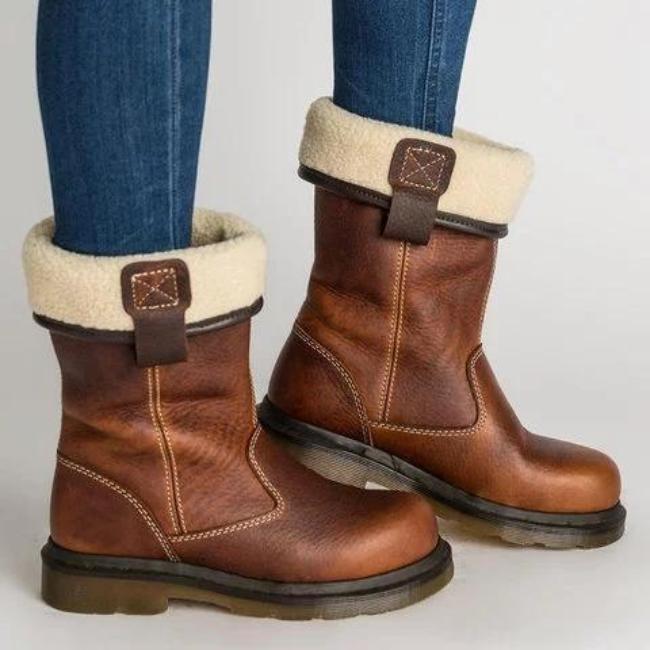 Womens Foldable Leather Boots Casual Style - BritishMode