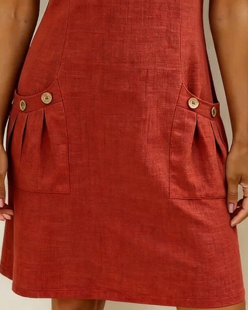 Womens Shift Dress Short Sleeve Zip Neck with Pockets