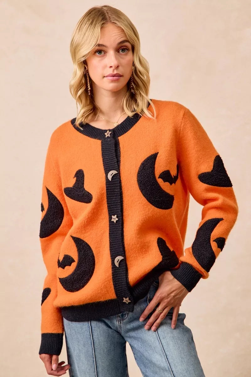 Womens Sweater with Bat Pattern and Crewneck - BritishMode