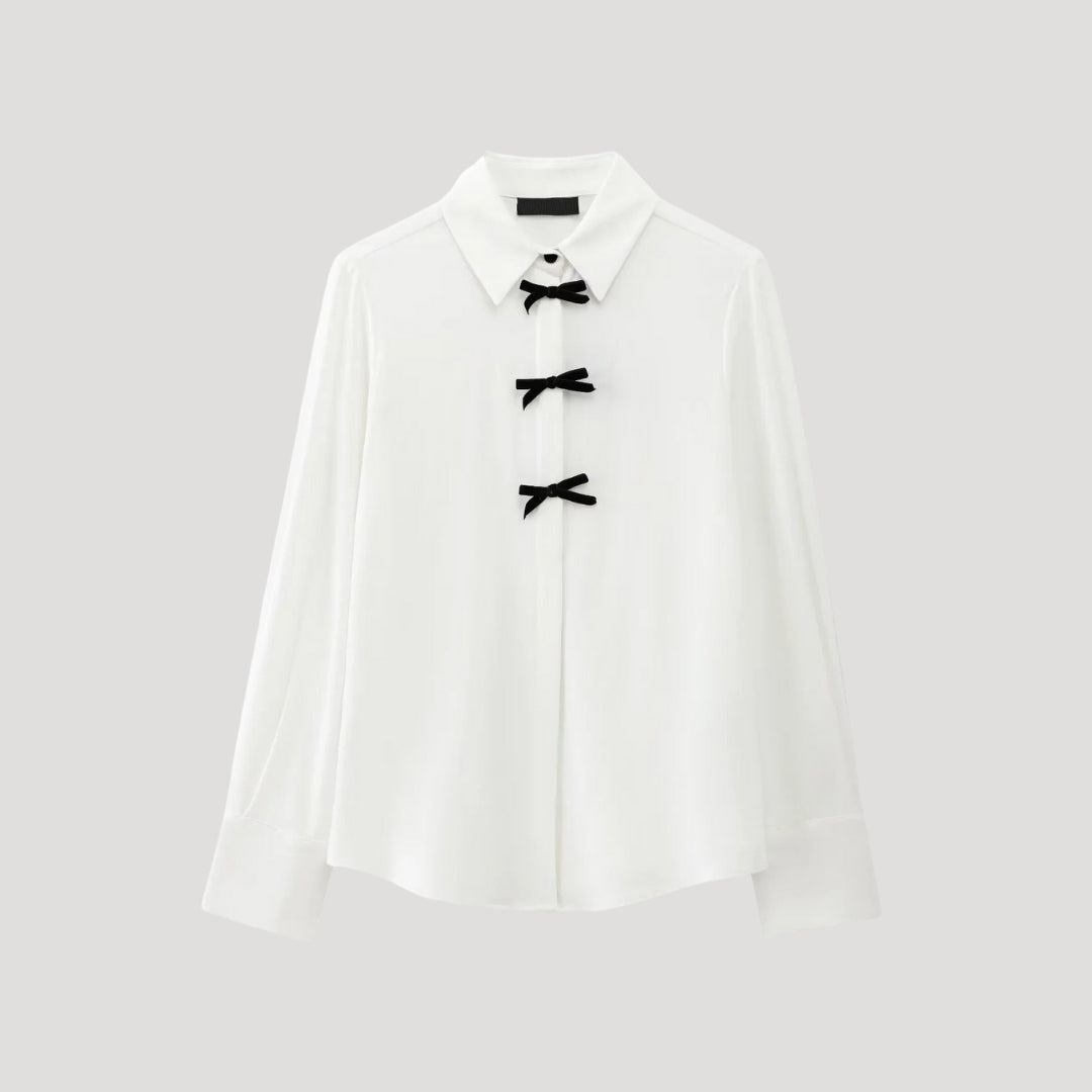Womens Silk Blouse with Ruffle and Long Sleeve