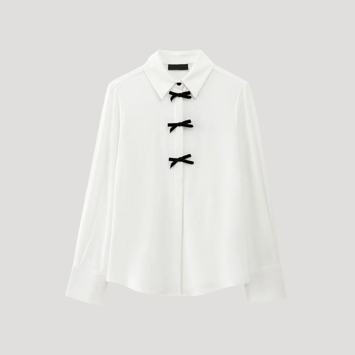 Womens Silk Blouse with Ruffle and Long Sleeve