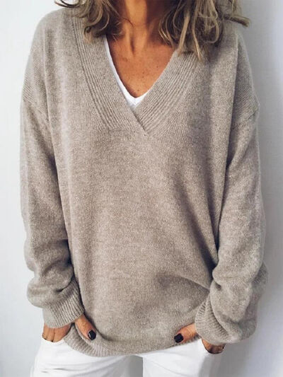 Womens V-Neck Sweater Relaxed Fit Chic - BritishMode