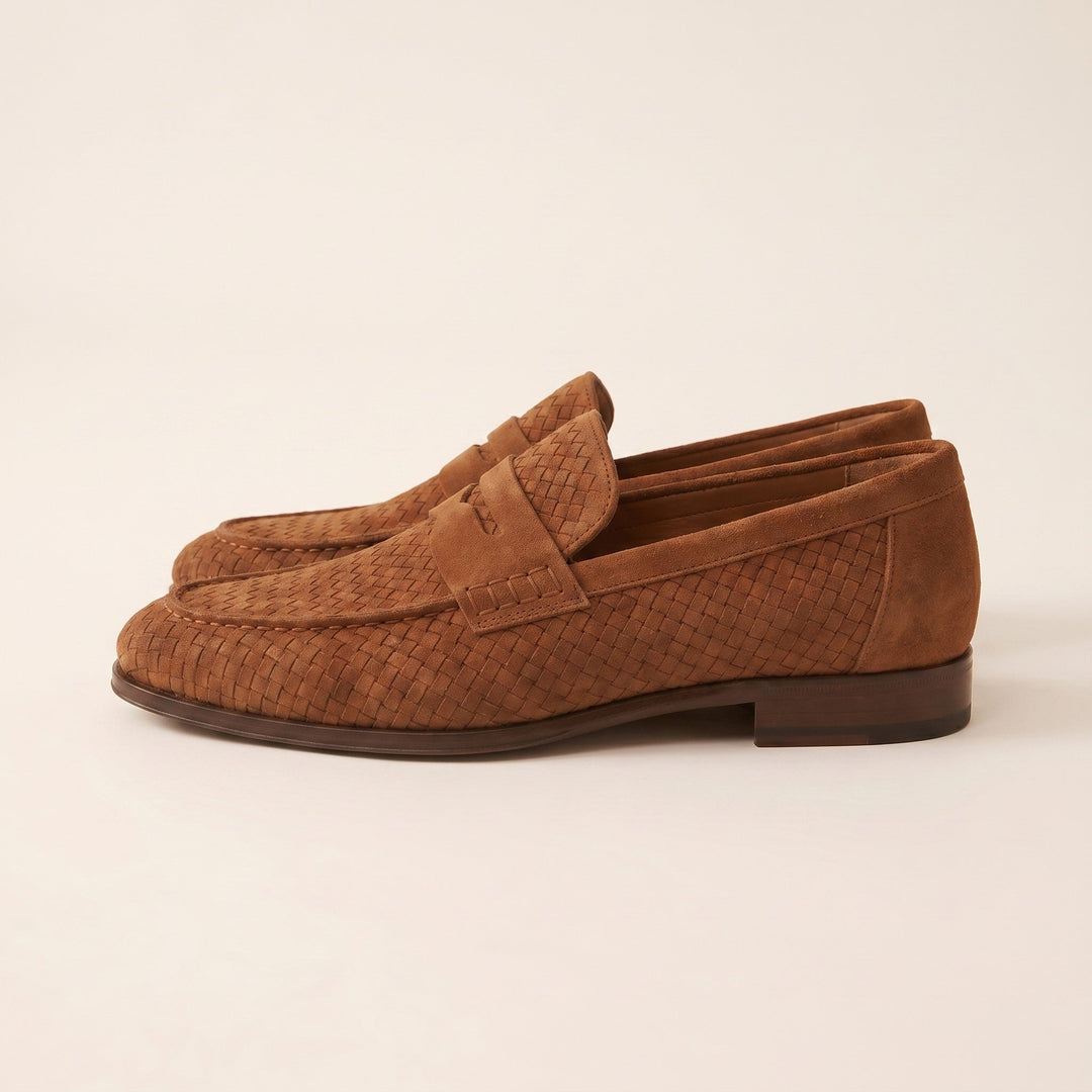Mens Loafers Woven Leather Slip-On - BritishMode