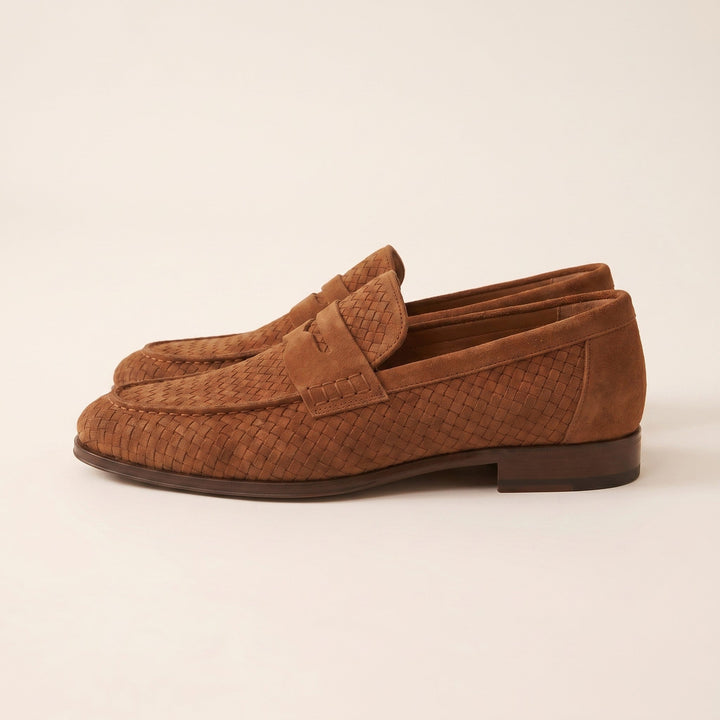 Mens Loafers Woven Leather Slip-On - BritishMode