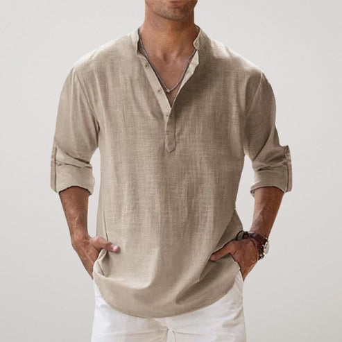 Mens Linen Henley Shirt Casual Classic Fit - BritishMode