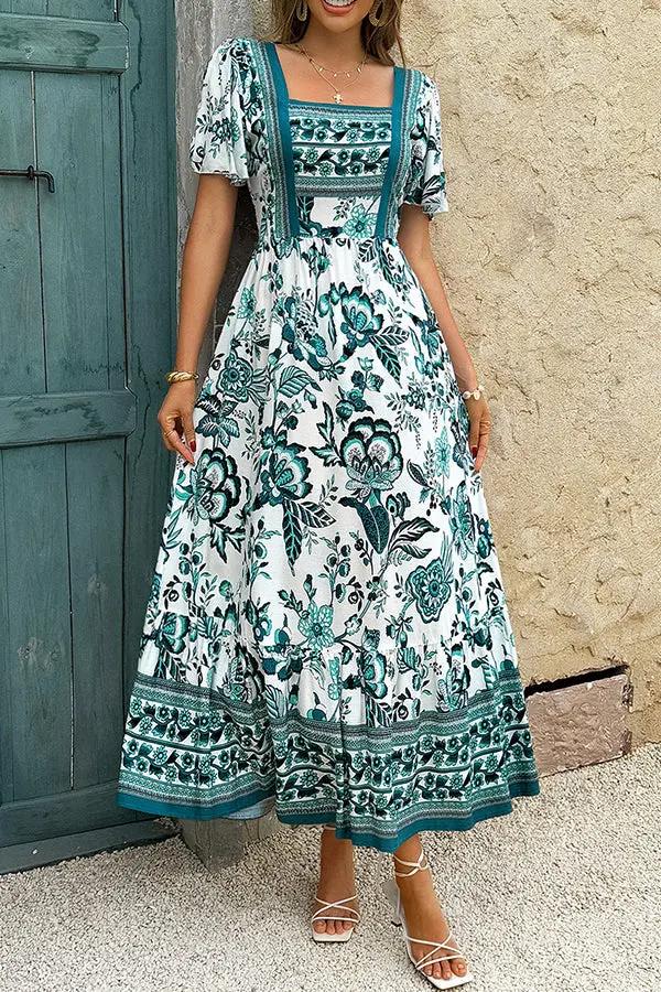 Womens Casual Dress Bohemian Print Short Sleeve - BritishMode
