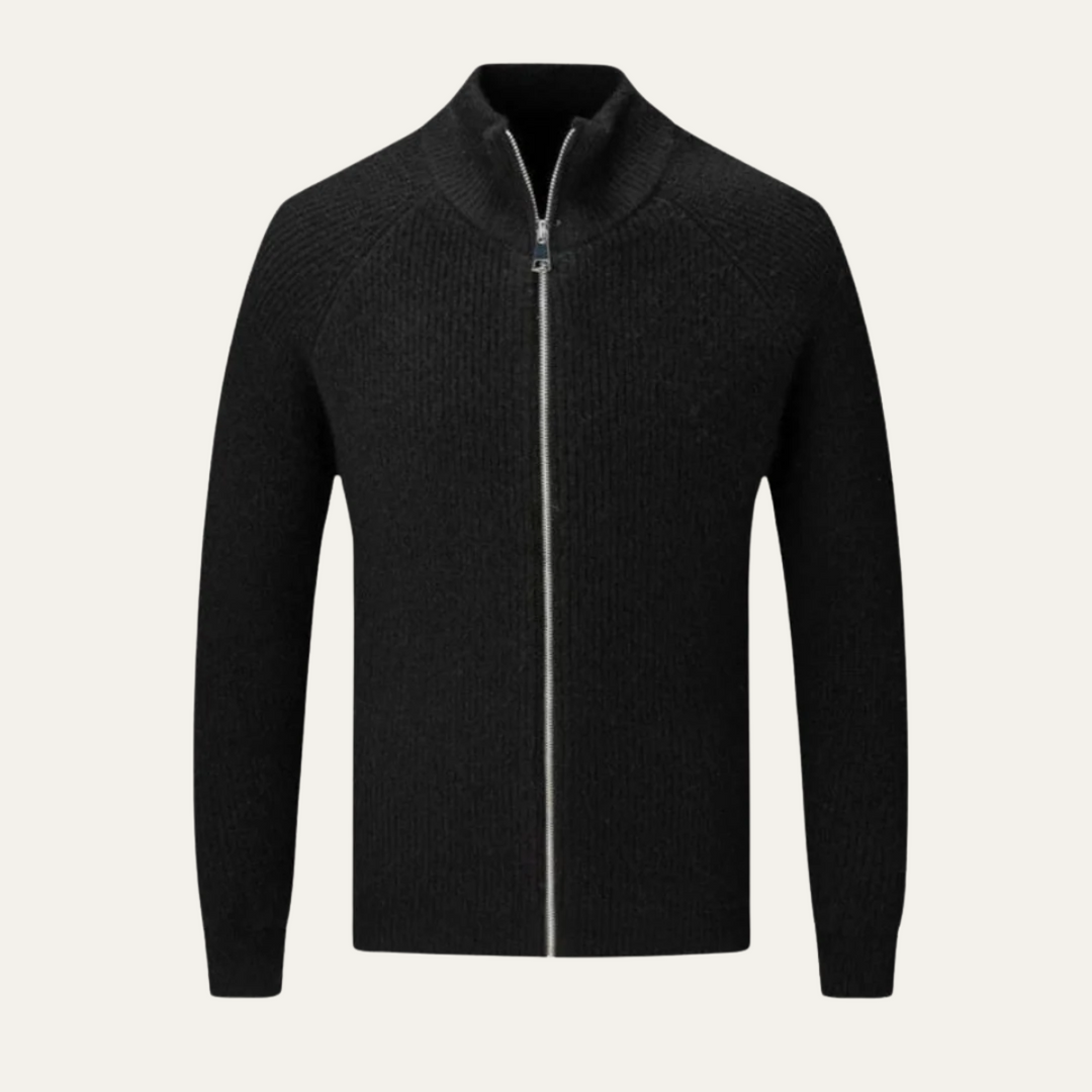 Mens Merino Wool Zip-Up Cardigan Elegant Fit