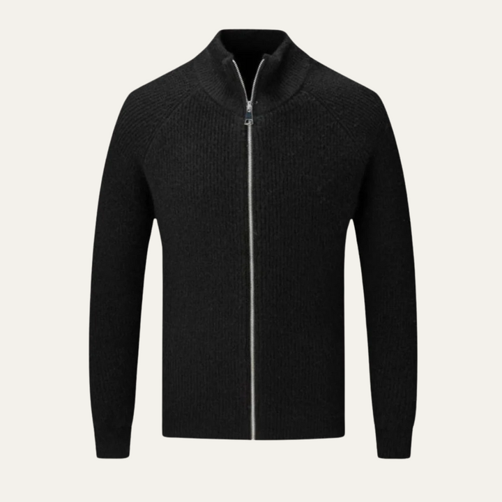 Mens Merino Wool Zip-Up Cardigan Elegant Fit
