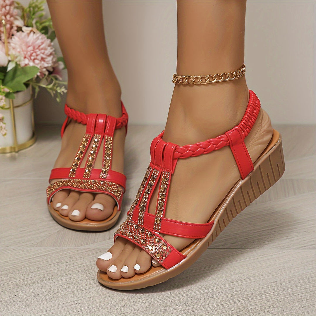Womens Orthopaedic Wedge Sandals Ankle Strap Embellished - BritishMode