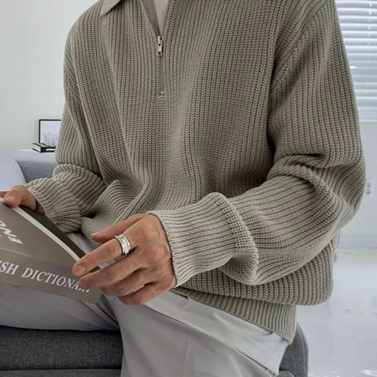 Mens Zip Sweater Casual Textured Fit