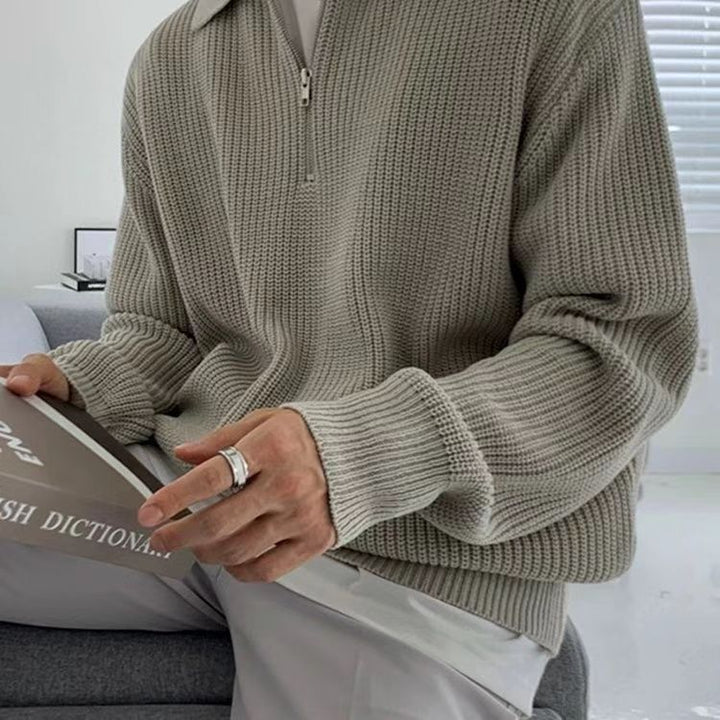 Mens Zip Sweater Casual Textured Fit