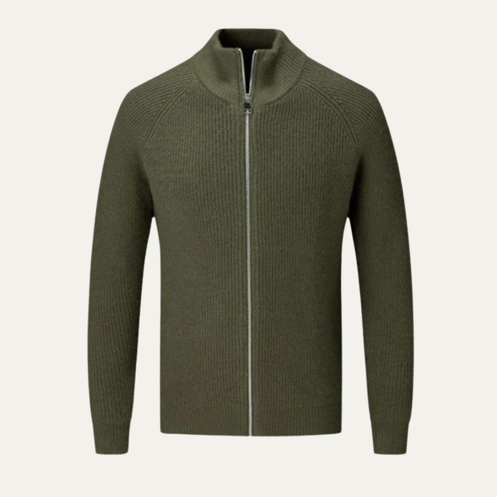 Mens Merino Wool Zip-Up Cardigan Elegant Fit