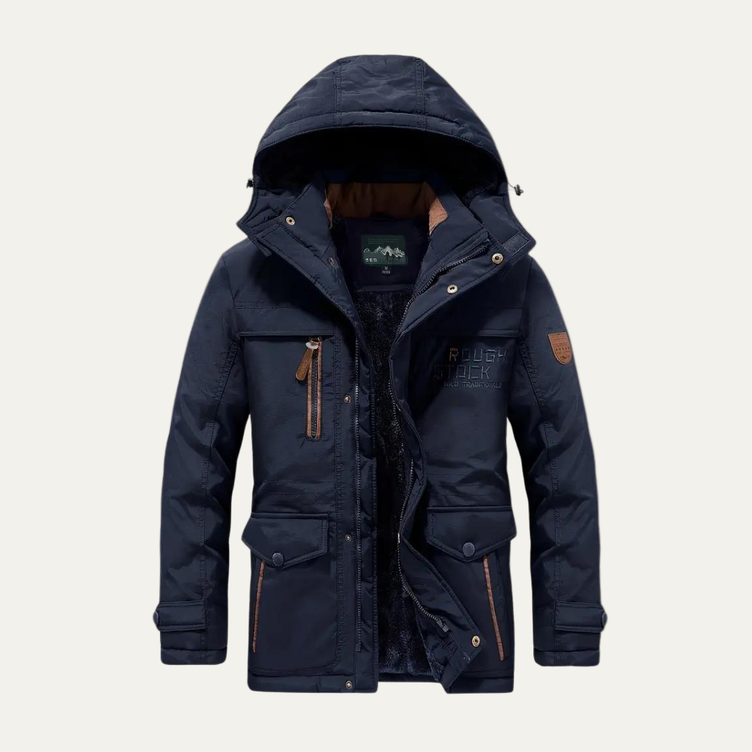 Mens Insulated Outdoor Parka with Removable Hood Rugged Fit