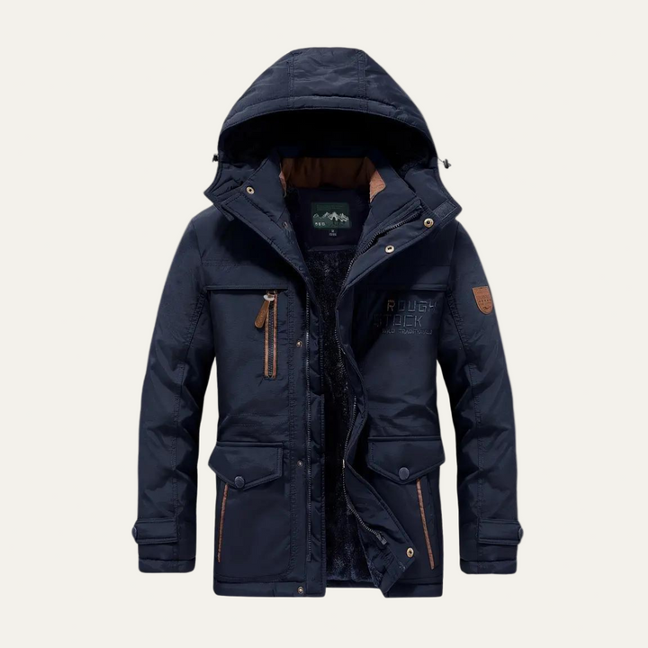 Mens Insulated Outdoor Parka with Removable Hood Rugged Fit