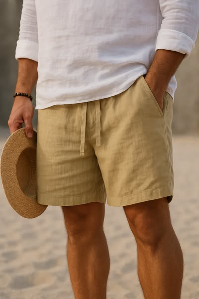 Mens Cotton Linen Shorts Comfortable Fit - BritishMode