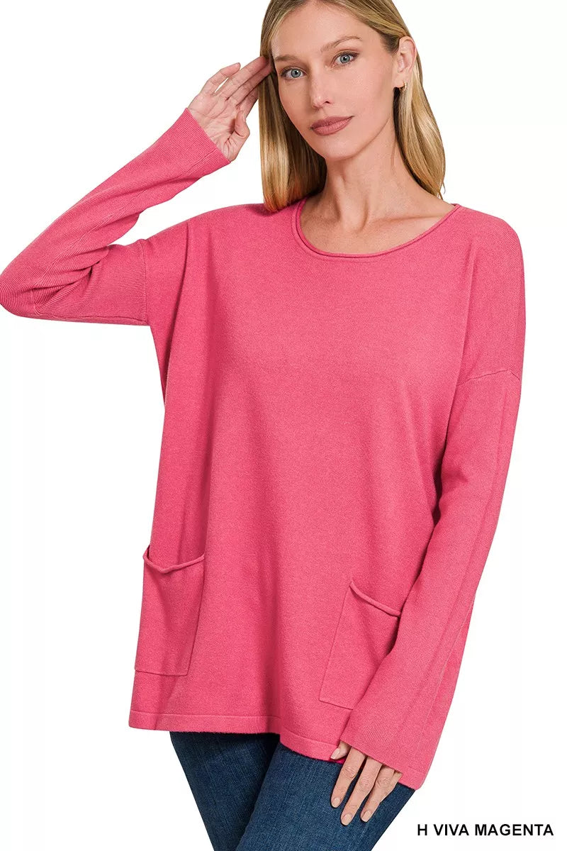 Womens Viscose Sweater Crew Neck Soft Fit with Pocket - BritishMode